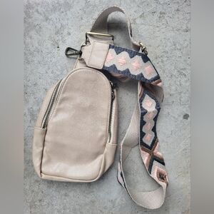 Crossbody Cream Vegan Leather Purse Bag Pink Bluish Grey Beige Strap